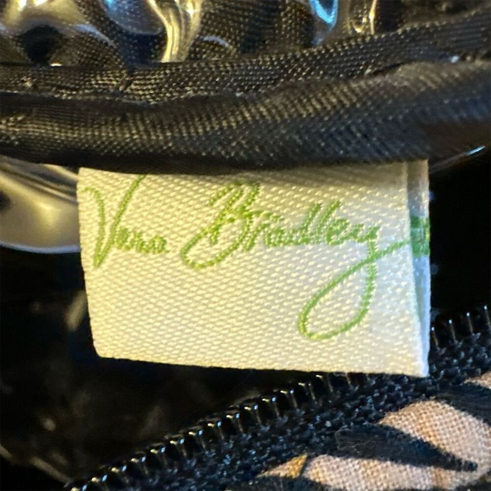 Vera Bradley Zebra Pattern Quilted Cosmetic Bag Clutch Black Tan Zipper Top - Picture 7 of 9